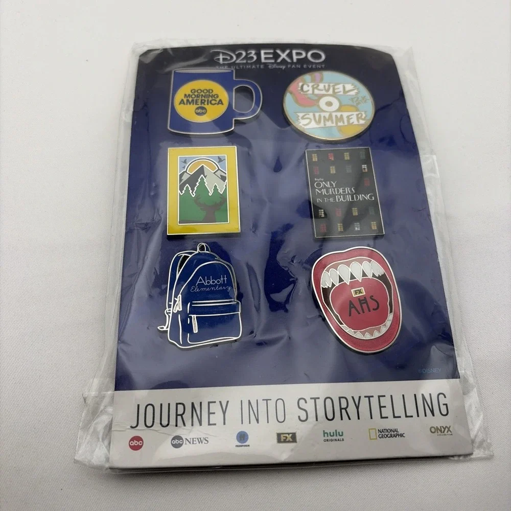 Disney D23 Expo 2022 Journey into Storytelling Set 6 Pins ABC Nat Geo AHS Hulu